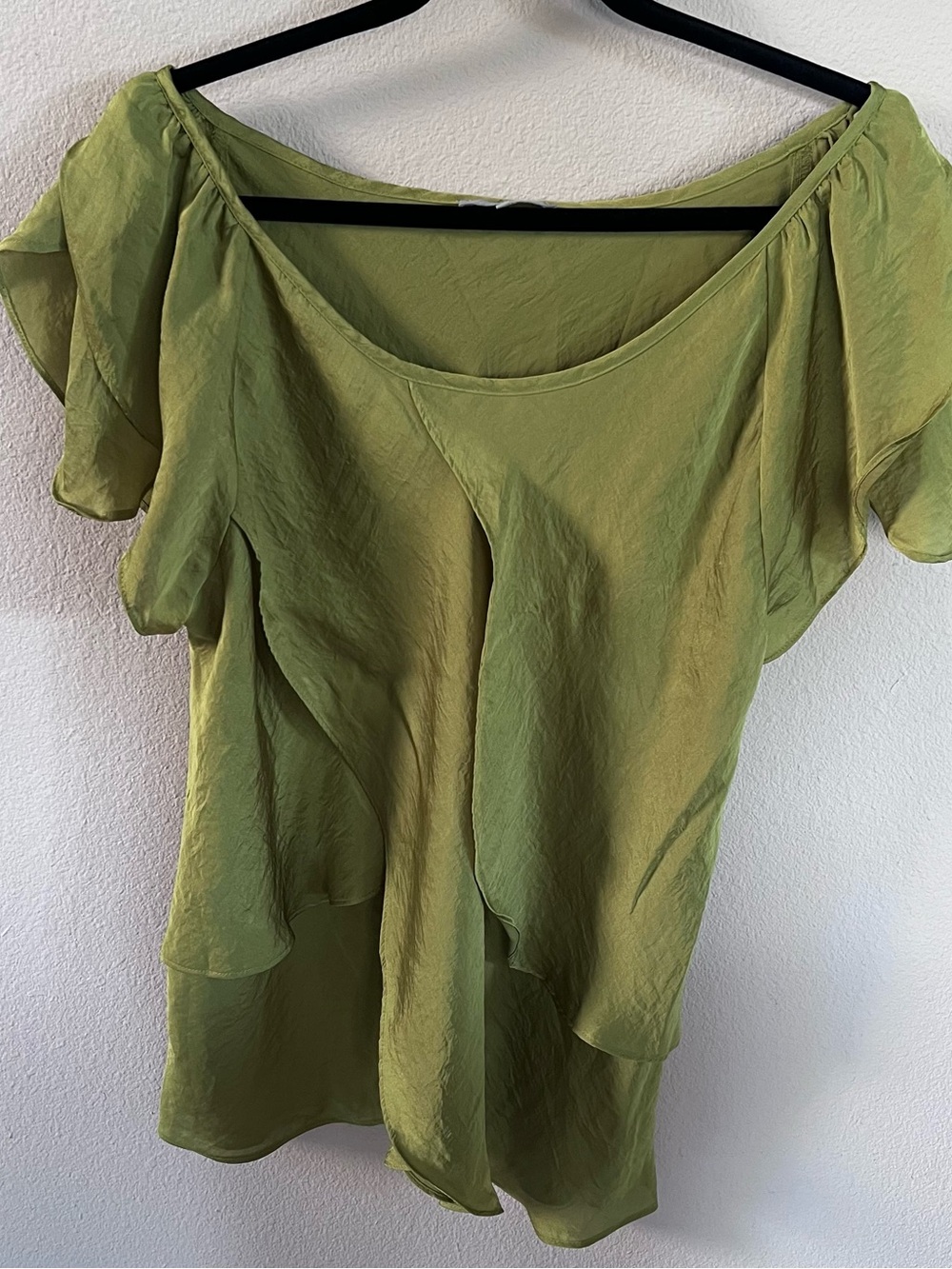 Violet & Claire Olive Green Ruffle Flutter Sleeve Blouse